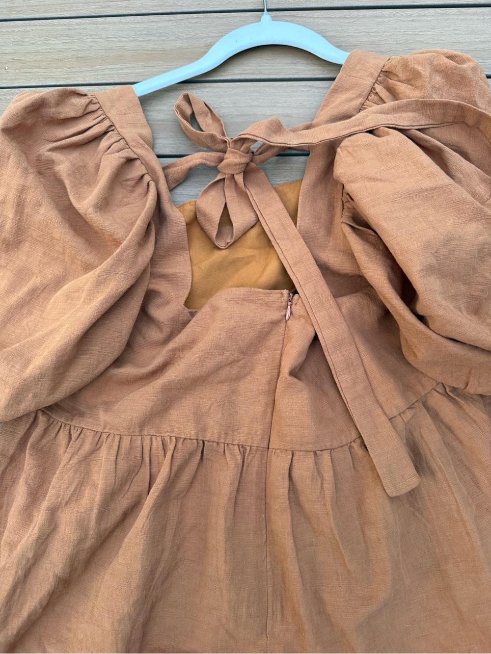 Jacquie The Label Babydoll Puff-Sleeve Square Neck Dress in Sienna. Size Large - Picture 6 of 7